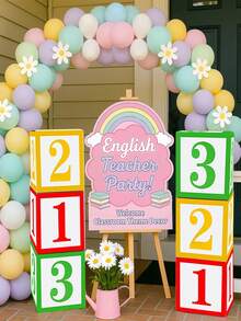 1/3 Set 123 Number Balloon Box, Classroom Decoration, Cartoon Theme Street Party Decoration, Cartoon Inspired Number Balloon Box, Birthday Photo Prop, Cartoon Theme Graduation Photo Prop - Multicolor - View 3
