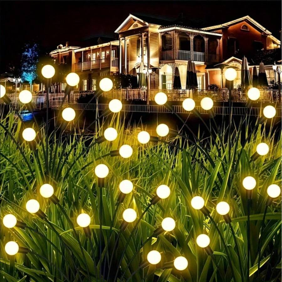 1pc 6LED/8LED/10LED Solar Firefly Ground Stake Light, Outdoor Pathway Light, Solar Powered, Waterproof Garden Lights For Yard, Patio, Walkway, Camping, Holiday, Wedding, Party Decor
