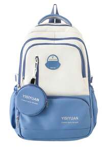 Colorblock Casual Backpack With Detachable Coin Purse, Multi-Compartment Lightweight Commuter Daypack With Large Capacity - Multicolor - View 15