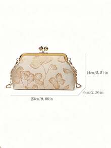 Stylish Floral Jacquard Evening Bag, Formal Clutch Purse With Kiss-Lock Closure & Gold Chain, Lightweight & Refined, Perfect For Pairing With Evening Gowns, Cocktail Dresses, And Vintage-Inspired Looks, Great For Special Occasions. - Gold - View 5
