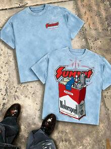 Summit Motorsport Spark Plug Retro Car Culture Oversized Graphic Tee, Oversize Men Cotton Crew Neck Streetwear Summer Top - 天藍色 - 查看 3