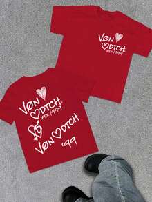 Camiseta para mujer con estampado de corazón de Von Dutch, llave y año 1999, de doble cara, suave y agradable al tacto, unisex, ideal para el Festival de Primavera, San Valentín, San Patricio y el Mundial. Estampado de dragón de Van Dutch. Camiseta clásica americana. - Rojo - Ver 1