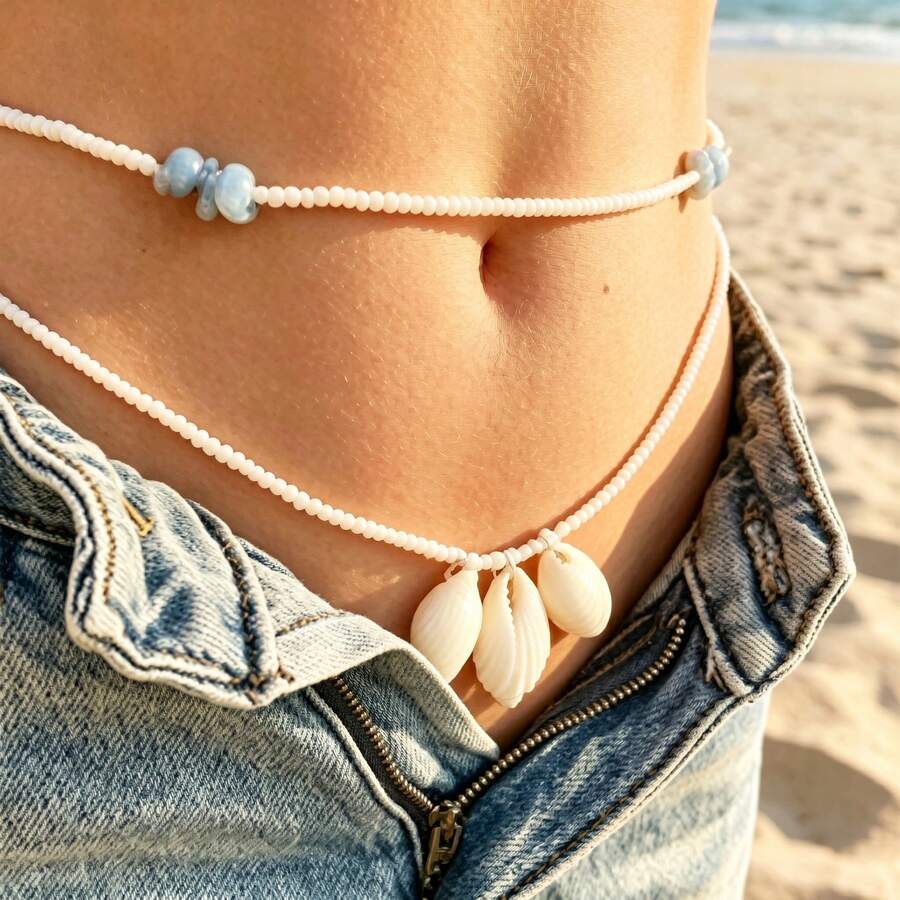 1-2pcs 31.5 Inch African Waist Bead Chain, Elastic Belly Bead Chain, Butterfly Shell Layered Body Chain, Colorful Jewelry Accessories For Women - 1 - View 1