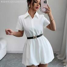Yunuo Menswear  Vestido casual corto de manga corta de unicolor para mujer - Blanco - Ver 4