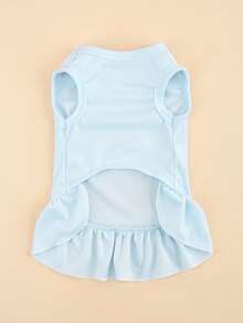 1 pieza Vestido de camiseta con pliegues, volantes en el bajo, vestido sin mangas para mascotas perros y gatos, primavera/verano - Celeste - Ver 6