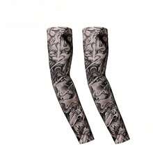 Men Summer Outdoor Cycling Motorcycle Tattoo Printed Ice Silk Sun Protection Arm Sleeves, Breathable Cooling Arm Covers For Daily Shading Use - Multicolor - View 8