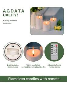 3 piezas Luces de velas sin llama con control remoto y temporizador, velas LED de deseos, alimentadas por batería, luces de atmósfera romántica, luces de velas LED electrónicas sin humo, luces de decoración navideña de luz cálida, adecuadas para Navidad, Día de San Valentín, Halloween, Día de la Madre, Día de San Valentín, atmósfera festiva, mesa de comedor, arreglo de atmósfera del hogar, decoración de escritorio y encimera, propuesta de confesión, fiesta de cumpleaños - transparente - Ver 10