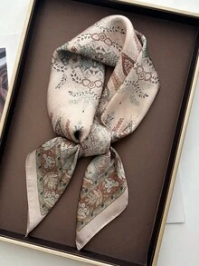 1 New Bohemian Fashion Paisley Print Bandana, Spring/Summer Women's Headscarf Sun Protection Scarf Vacation Shawl, Suitable For Daily And Vacation Wear - Beige - View 3