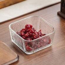 1pc Retro Walnut Wood Lid Square Glass Snack Tray, Divided Compartments For Candies, Nuts, Tea Snacks, Suitable For Home, Office, Gatherings - Transparent + Brown - View 7