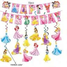 Princess Theme Cake Decoration Set, Includes Castle Birthday Toppers And Cartoon Cupcake Toppers, Girl Party Banner, Spiral Hanging Decorations - Multicolor - View 2