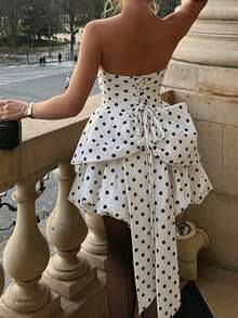 Summer Women's Elegant Beige Dress, Valentine's Day Outfit, Fashionable Large Bow Bud Strapless Party Dress, Suitable For Valentine's Day, Dating, Gathering - Beige - View 6