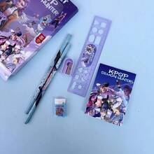 1 bộ hộp văn phòng phẩm anime đồng thương hiệu K-Pop, bìa in màu đầy đủ 6 món kèm dây đeo, dùng ghi chép lớp học & vẽ, gói quà Giáng sinh Năm mới - Nhiều màu - Xem 6
