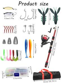 1.8m Telescopic Fishing Rod Set: Includes Spinning Reel, Lures, Hooks And Travel Bag, Suitable For Freshwater And Saltwater Fishing Beginner Set - Redwood - View 5