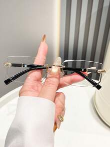 1 par de gafas minimalistas de metal sin marco, de moda, sin receta, adecuadas para lectura, oficina, fiesta, moda, accesorio de fotografía - Negro - Ver 4