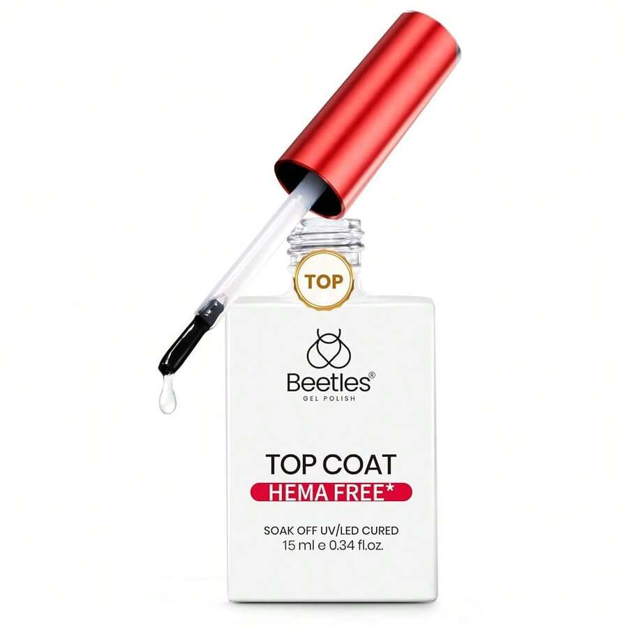 Beetles HEMA-Free Gel Top Coat , TPO Free No Wipe Top Coat Gel Polish 2026 Upgraded Formula Long Lasting U V LED For DIY At Home & Salon Manicure - 查看 1