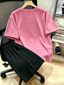 Ensemble T-shirt et Short Imprimé Visage Souriant, Tenue 2 Pièces Grande Taille pour Femmes Élégante d'Été - Multicolore - Voir 2