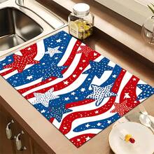 1pc Abstract American Flag Pattern Absorbent Dish Drying Mat, Home Decor, Dish Drying Pad, Espresso Machine Countertop Absorbent Mat, Sink Drain Mat, Soft Faucet Absorbent Mat, Sink Cup Mat, Kitchen & Bathroom Accessories - Multicolor - View 1