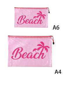 多色防水時尚網格布海灘包，印有彩色「Beach」字樣的化妝包，海灘主題。大容量透明化妝包，附尼龍拉鍊的盥洗包 - 輕巧，可存放防曬霜、零食、比基尼和海灘必需品。春夏季收納 - 彩色 - 查看 15