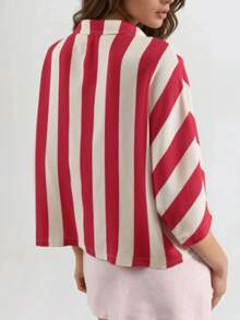 Relaxed Fit Striped Button-Down Shirt Carnation Pink - Red - View 3