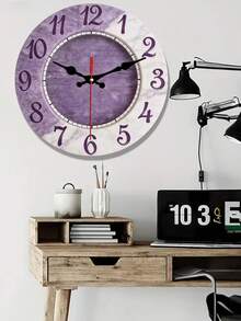 2D Design. 1pc Purple & White Marble Texture Mute Decorative Wall Clock, Creative Wall Clock Suitable For Bedroom, Living Room And Office Decor, Size 10/12 Inches (Batteries Not Included) - Multicolor - View 1