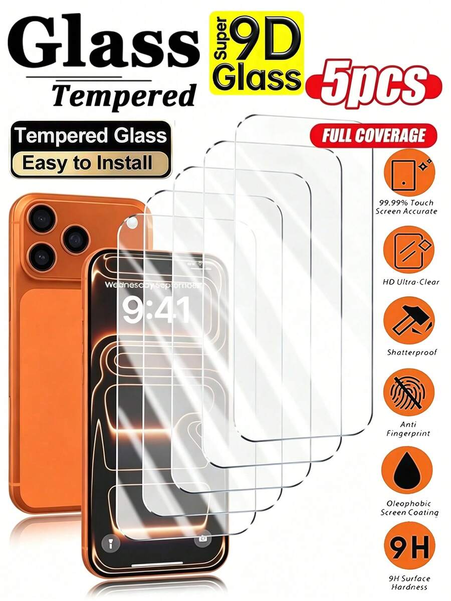 MSRI 5pcs High Definition Transparent Screen Protector, Compatible With IPhone 11/12/13/14/15/16/17/17E/17 Pro Max /X/XS/XR Series, 9H Hardness, Anti-Scratch, Anti-Crack, Anti-Dust, Easy Installation, Smartphone Accessories