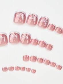 120 pièces Autocollants pour ongles d'orteils style français - Motif papillon rose nude, 12 tailles carrées courtes à couverture complète, faux ongles d'orteils réutilisables pour l'art des ongles de pied d'été pour femmes - Multicolore - Voir 9