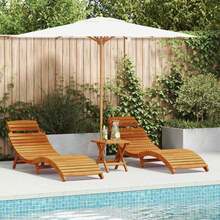 Sun Lounger 2 Pcs Brown 55 X 184 X 64cm Solid Acacia Wood - A - View 1