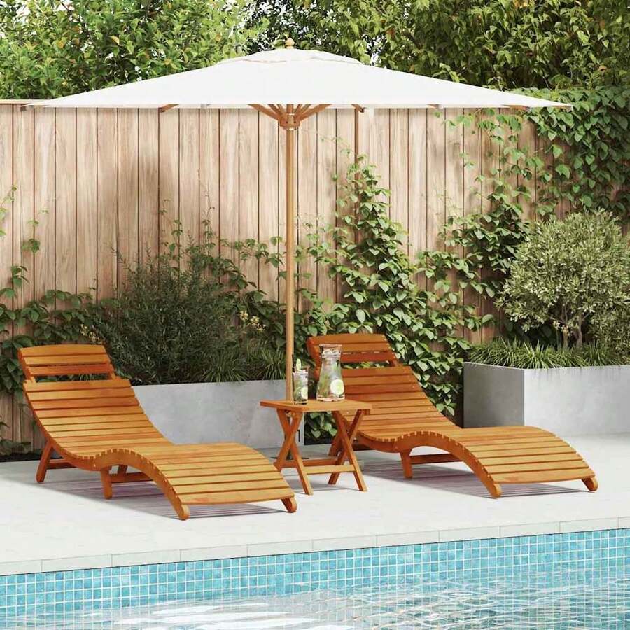 Sun Lounger 2 Pcs Brown 55 X 184 X 64cm Solid Acacia Wood - A - View 1