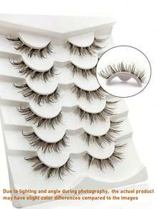6 Pairs Wet Look Brown False Eyelashes, Clear Band, Fluffy Reusable, Extendable, For Dramatic Curly Lightweight Makeup, Makeup Tools - View 6