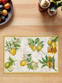 2/4/6 Pcs Lemon Print Polyester Placemats Summer And Mediterranean Style Rectangular Heat Resistant Fabric Table Mats For Kitchen Dining Room - Green - View 5