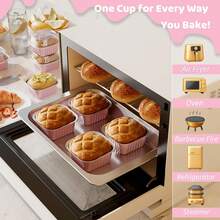 40 Pack 5 OZ Mini Cake Pans With Lids, Disposable Square Aluminum Foil Brownie Baking Cups, Mini Aluminum Foil Cupcake Muffin Tin Ramekins, Flan Molds Cake Containers For Wedding Birthday Party, Pink - 查看 4