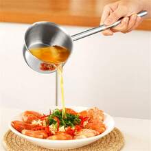 1Pc Silver Stainless Steel Oil Heating Pot With Long Steel Handle, Heat Resistant Anti-Scald Long Grip Design, Thickened Body Fast Even Heat Conduction, Rustproof Wear-Resistant Easy Clean Kitchen Cookware, Sturdy Durable Multipurpose Pot, Ideal For Hot Oil Cooking, Seasoning Blending, Small Dish Frying And Daily Household Kitchen Cooking Use - View 9