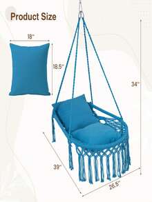 Hanging Hammock Chair W/Large 2pcs Padded Cushion, Macrame Swing Chair For Porch, Max 550 Lbs Capacity Hanging Swing For Adults & Teens, Comfy Hammock For Bedroom Relaxing Reading Napping,Camping Essential Back To School - With 2 Cushions - View 3
