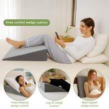 Wedge Cushion For Bed And Sofa – Memory Foam Back Support Pillow, Reading - Grey (65cm) - View 3
