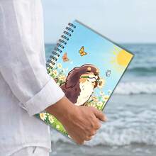 1本 A5 筆記本，春季雛菊與小狗療癒插畫封面螺旋裝訂日記本，適合返校季、日常記錄、心情日記，學校用品 - A5 - 查看 6