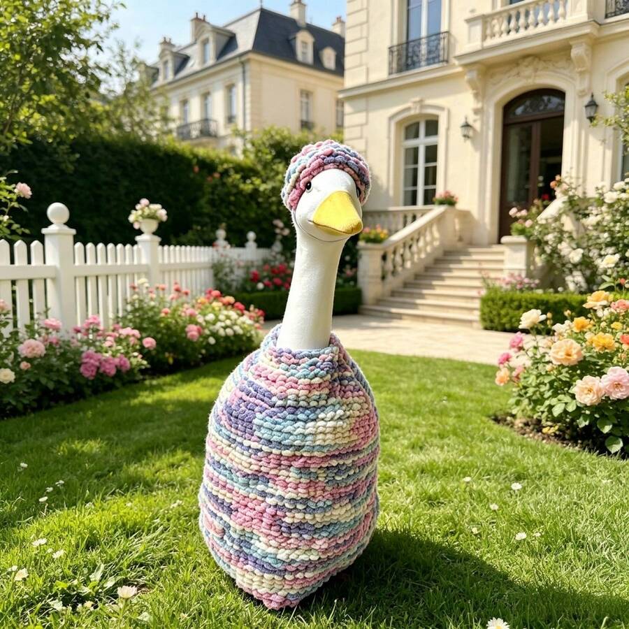 23 Inch Porch Goose Outfits Candy Color Chunky Knit Sweater And Hat Set For Outdoor Decor - Multicolor - View 1