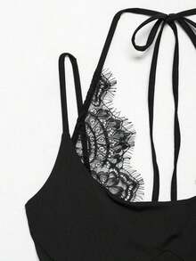 Nuevo body de verano para mujer DEEKA con contraste de encaje sexy y elegante - Negro - Ver 5