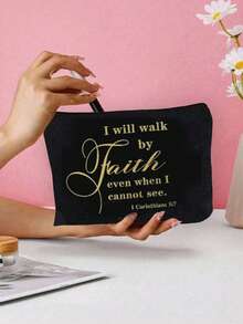 Religious Christian Gift Makeup Bag, "I Will Walk By Faith" Inspirational Quote Canvas Pouch, Christian Gifts For Women, Mother's Day/Christmas/Birthday Gift, Travel Toiletry Organizer,Back To School - Multicolor - View 2