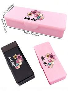 Double Layer Nail Art Tool Storage Box With Nail Art Designs, Nail File Holder, Nail Pen Organizer, Gel Nail Brush Sponge Container, Portable Rectangular Plastic Transparent Nail Supplies Storage Case (Nail Tools Not Included) - Multicolor - View 2