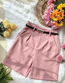 Women's Tailored Bermuda Shorts With Belt, Zipper, And Bag - 淺粉色 - 查看 1
