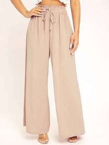 Women's Wide-Leg Pants With Pockets, High Waist,  Fashion, Beautiful, Great Shipping! - Màu be - Xem 3