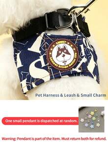 Multi-Style Series Pet Harness And Leash Set, Random Small Pendant Included, 6 Pattern Options, Anti-Escape Adjustable Cat And Dog Vest-Style Harness, Suitable For Medium And Small Pets Outdoor Walking Dog Leash, Pet Clothing And Accessories - Multicolor - View 30