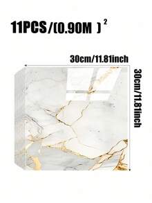 11pcs 0.9㎡ Pure White Smooth Surface Porcelain Tile Sticker, Waterproof Moisture-Proof Thickened Wall Upgrade Wallpaper, 3d Stereo Self-Adhesive Concealing WC Bathroom Sticker Panel - Gilded Rock - View 3