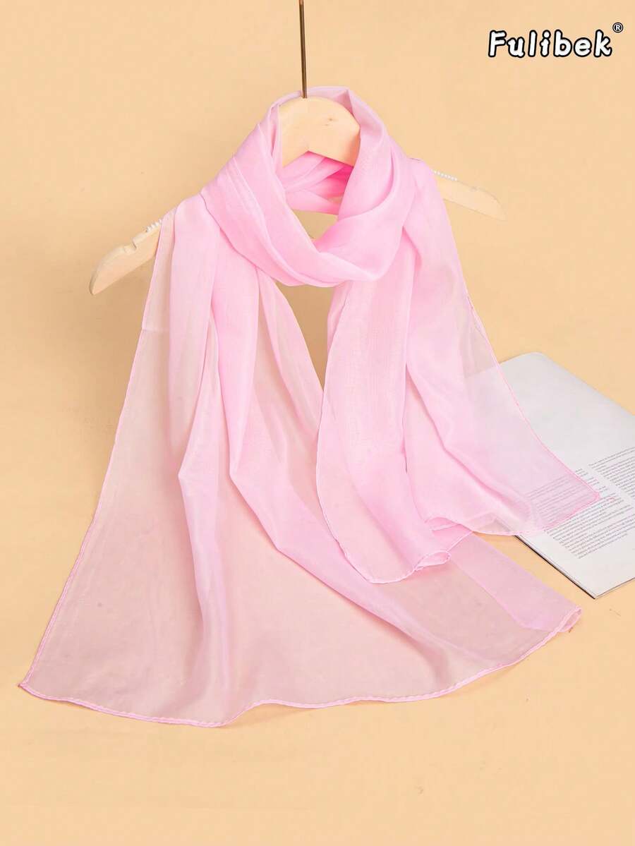1pc Women's Lightweight Chiffon Solid Color Scarf, Versatile Shawl/Wrap, Breathable Casual Travel Accessory, All Season,Beach,Holiday - Baby Pink - View 1