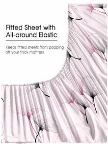 Bộ 4 món ga giường họa tiết lá bạch quả hình quạt màu hồng, chất liệu microfiber mềm dễ chăm sóc, ga giường hoa (1 ga phẳng + 1 ga chun + 2 vỏ gối), size King Queen Full TWIN, ga chun túi sâu đến 11.8 inch, vỏ gối mềm thoáng khí không nhăn, ngủ ngon hơn, phong cách khách sạn sang trọng, quà tặng cho bố mẹ và bạn bè - Hồng - Xem 5