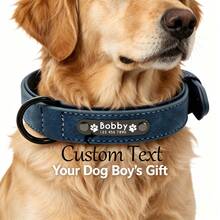 Customized PU Vintage Industrial Style Dog Engraved Collar, Solid Muted Color Tone, Soft Lining Anti-Lost Adjustable ID Tag, For Small & Medium Dogs - Multicolor - View 13