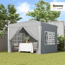 Outsunny 10' X 10' Pop-Up Canopy Tent With Sidewalls, Instant Sun Shelter, Height-Adjustable, Carry Bag Included, For Outdoor, Garden, Patio, Light Grey - Light Grey - View 2