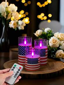 3pcs Flameless Candle Lights With Remote Control/Timer, Battery Operated Candles, Warm Light Candles For Tabletop Centerpiece Decor, Suitable For 4th Of July, Holiday Atmosphere Decoration - Purple Light - View 5
