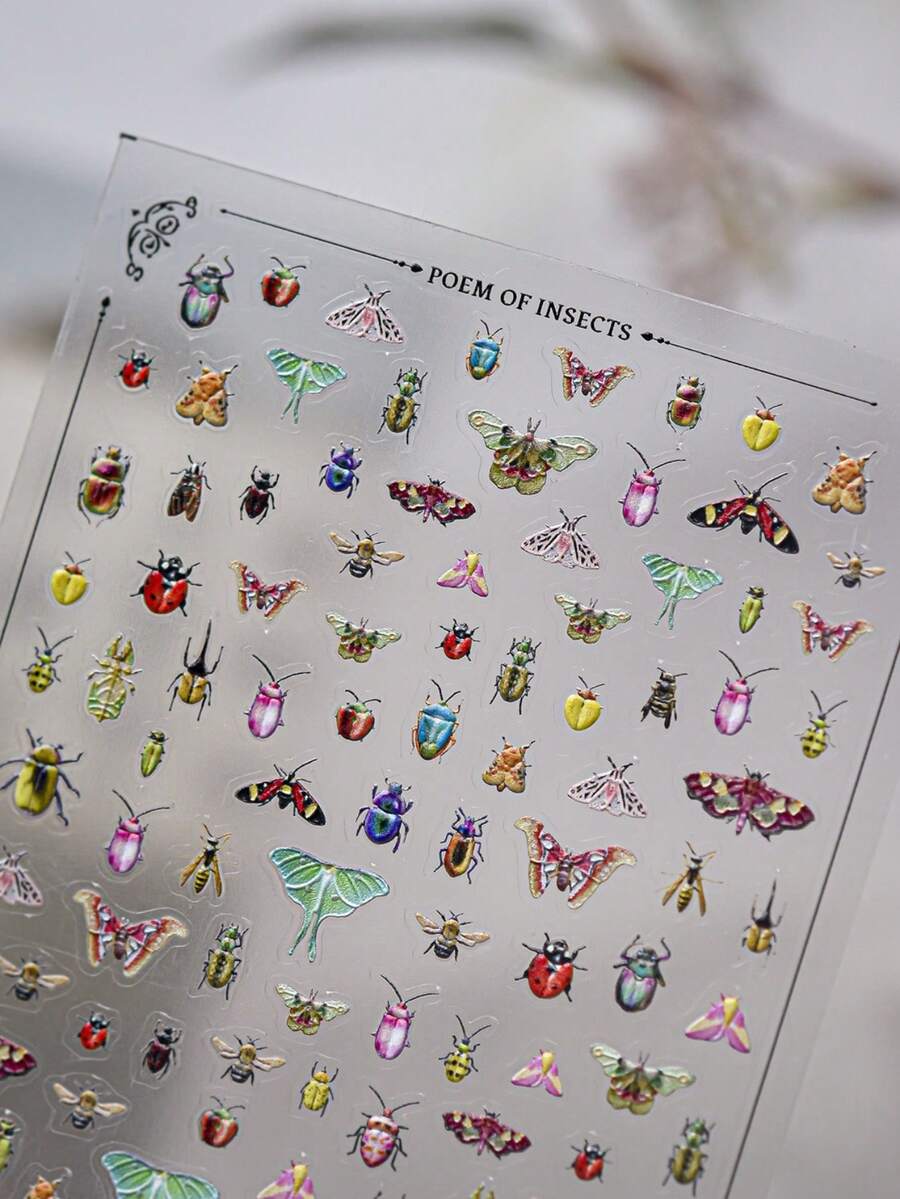 1pc 5D Embossed Colorful Insects Nail Art Stickers Kawaii Relief Insects Self Adhesive Transfer Sliders Nail Art Decor Stickers DIY Decals - Multicolor - View 1