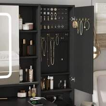 Multifunctional Dressing Table With Mirror, Lights And Chair, 4 Drawers - Black - View 7